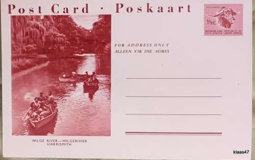 RSA - Prepaid Postal Stationery Post Card - 1 1/2c - Unused - 1960`s -  Wilge River, Harrismith