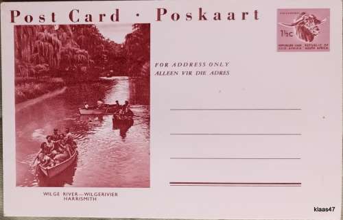 RSA - Prepaid Postal Stationery Post Card - 1 1/2c - Unused - 1960`s -  Wilge River, Harrismith