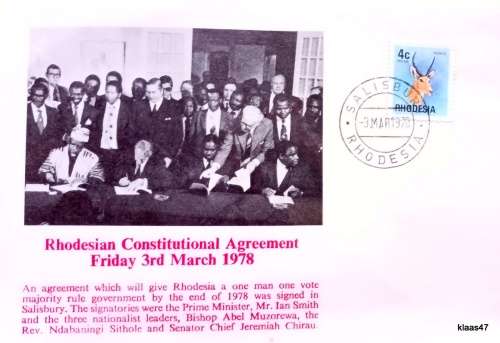 Rhodesian Constitutional Agreement - Friday 3rd March 1978 - Commemorative Cover