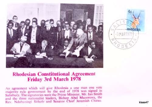 Rhodesian Constitutional Agreement - Friday 3rd March 1978 - Commemorative Cover