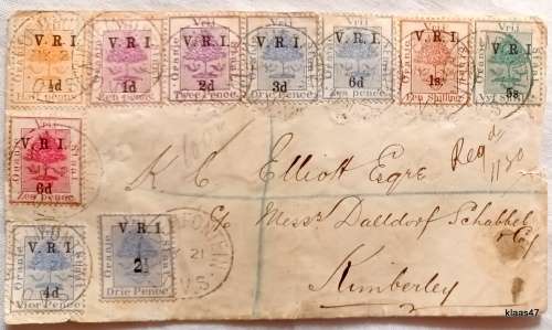 (British Occupation) 1900 Orange Free State - Set of 10 Overprint stamps on Free State Hotel Env