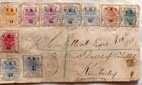 (British Occupation) 1900 Orange Free State - Set of 10 Overprint stamps on Free State Hotel Env