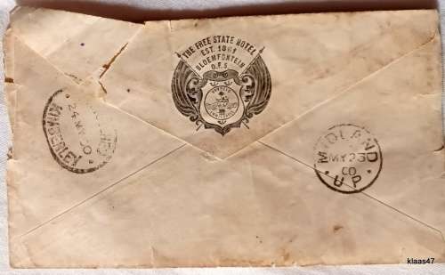 (British Occupation) 1900 Orange Free State - Set of 10 Overprint stamps on Free State Hotel Env