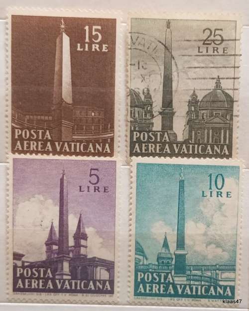 Vatican - 1959 - Obelisks - 3 Unused and 1 Used (all Hinged) stamps