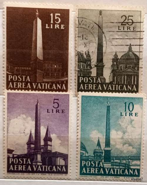 Vatican - 1959 - Obelisks - 3 Unused and 1 Used (all Hinged) stamps