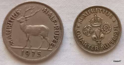 Mauritius - 1971  ¼ Rupee and 1975  ½ Rupee - Copper-nickel