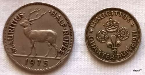 Mauritius - 1971  ¼ Rupee and 1975  ½ Rupee - Copper-nickel