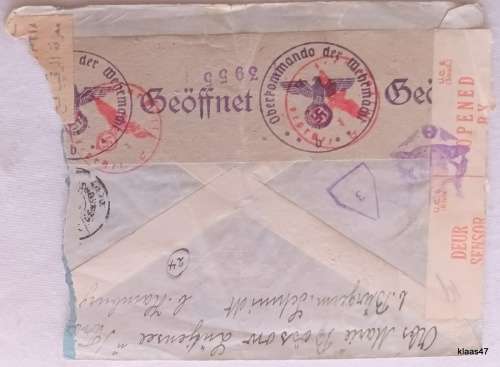 Censor Mail Envelope - Posted Hamburg Germany to Bloemfontein South Africa - 1945 (via Egypt)