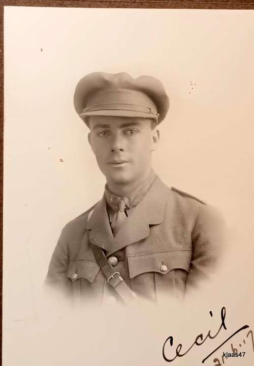 WWI Studio Photo - Young Soldier (Cecil 21/6/17)  (Embossed Lion on Folder Cover)