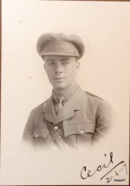 WWI Studio Photo - Young Soldier (Cecil 21/6/17)  (Embossed Lion on Folder Cover)