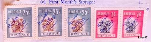 Rhodesia - 1970 - Decimal - Revenue - 5 Used stamps on paper