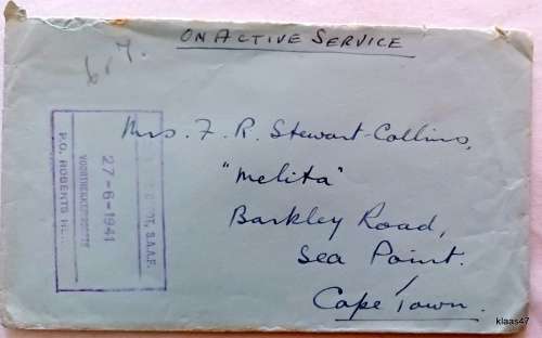 Envelope - On Active Service - SAAF - Dated 27-6-1941 at Voortrekkerhoogte