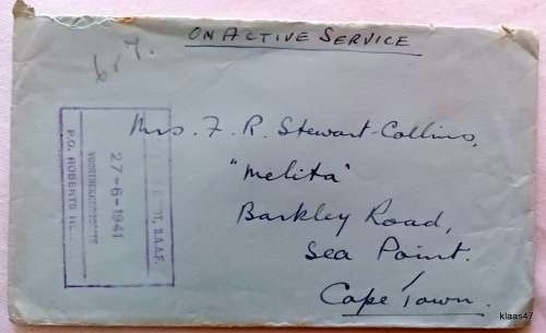 Envelope - On Active Service - SAAF - Dated 27-6-1941 at Voortrekkerhoogte