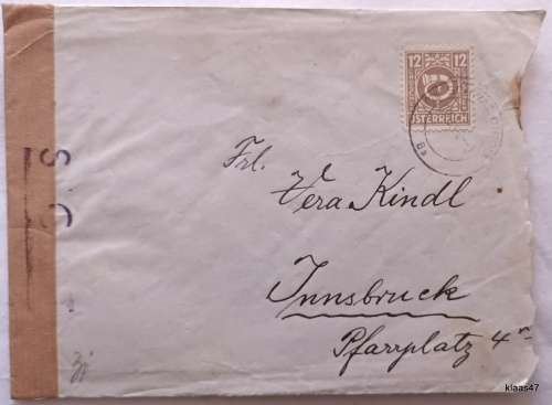 Post War Censored Mail - Austria - Tape with Rubber stamp S C T rubber stamp (letter dated 1945)