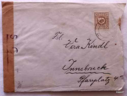Post War Censored Mail - Austria - Tape with Rubber stamp S C T rubber stamp (letter dated 1945)