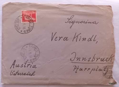 Post War Censored Mail - Italy to Austria (letter dated 1946) (Partial Oval Censor Cachets)