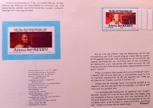 Mexico - 1969 - In Honor of Fray Junipero Serra - 1 Mint stamp in Folder