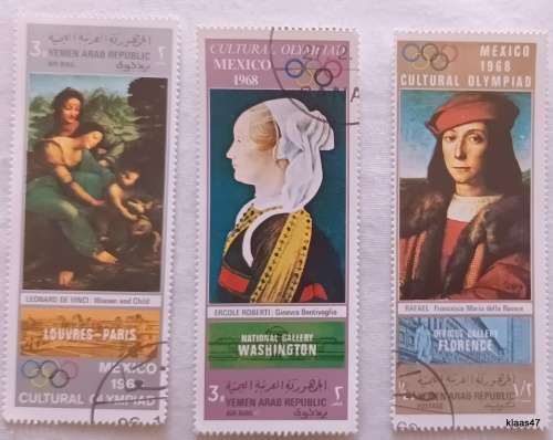 Yemen - Theme: Art - 3 Cancelled stamps