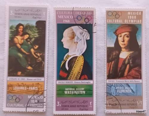 Yemen - Theme: Art - 3 Cancelled stamps