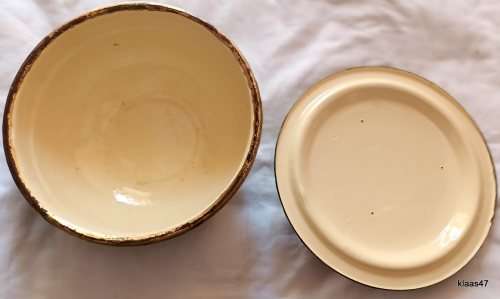 Yellow Enamel Lidded Bowl  (Outside painted Green)