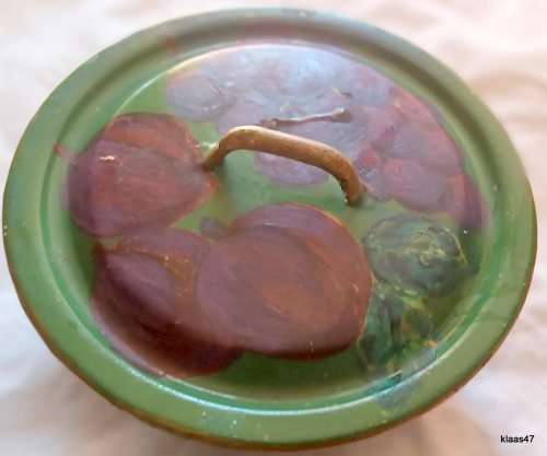 Yellow Enamel Lidded Bowl  (Outside painted Green)