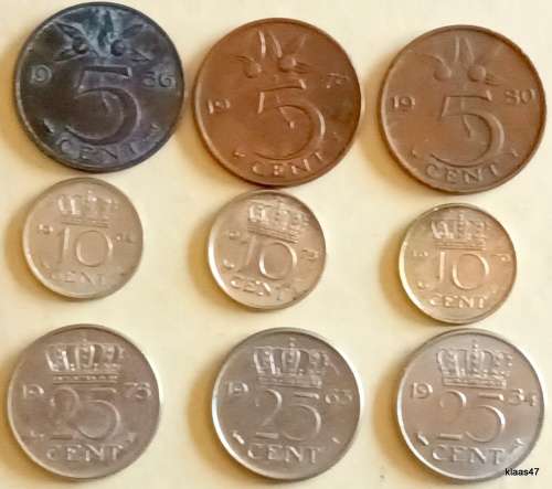 Netherlands - Mixed Lot of 9 Coins (5c 10c and 25c)
