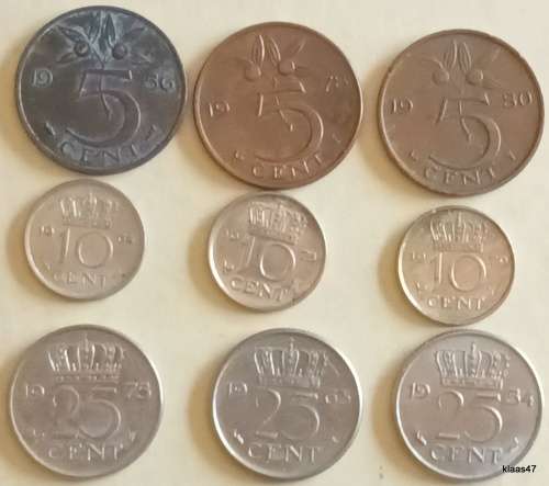 Netherlands - Mixed Lot of 9 Coins (5c 10c and 25c)