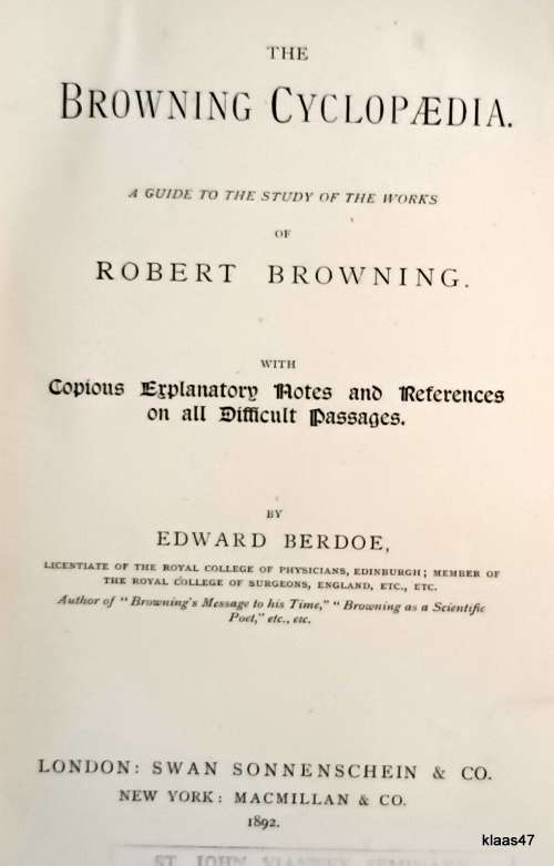 The Browning Cyclopaedia - Edward Berdoe - H/cover 1892