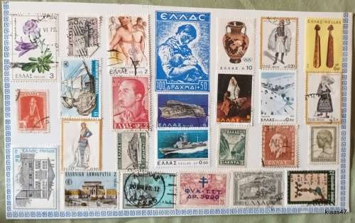 Greece - Mixed Lot of 26 Used Hinged stamps (on Board)