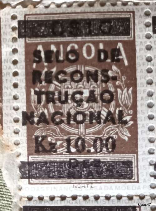 Angola - 1968 - 0$10 Revenue/Fiscal - Overprint: Selo de Reconstrucao Nacional Kz 10.00 - Unused