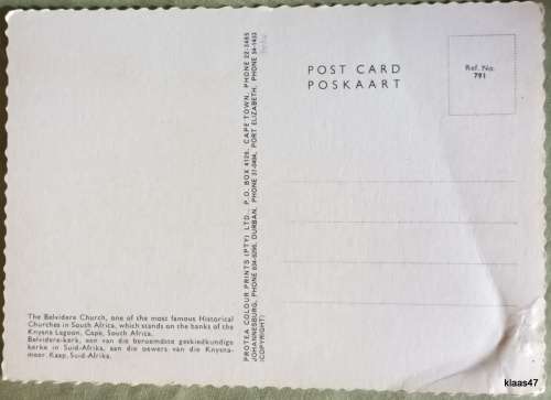 Post Card - The Belvidere Church, Knysna - Protea Colour Prints (damaged left bottom corner)