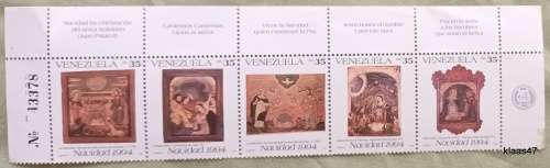 Venezuela - 1994 - Christmas Paintings - Strip of 5 Unused stamps No. 43378