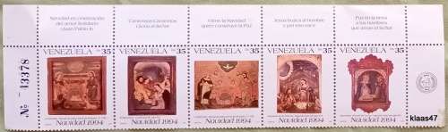 Venezuela - 1994 - Christmas Paintings - Strip of 5 Unused stamps No. 43378