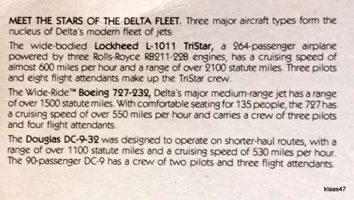 Delta Fleet - Post Card - 0432-01338 Printed USA - 20.2x12.8cm