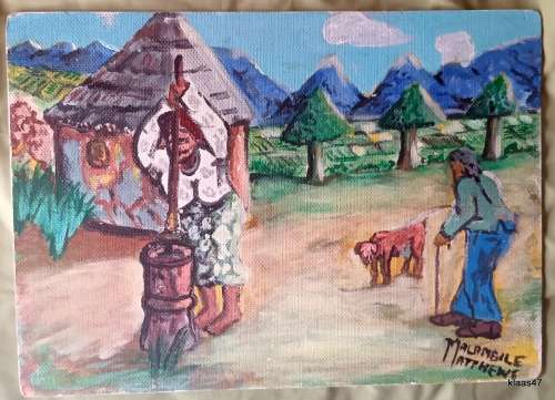 Unframed Oil painted on Board of Rural Scene by Malambile Matthews
