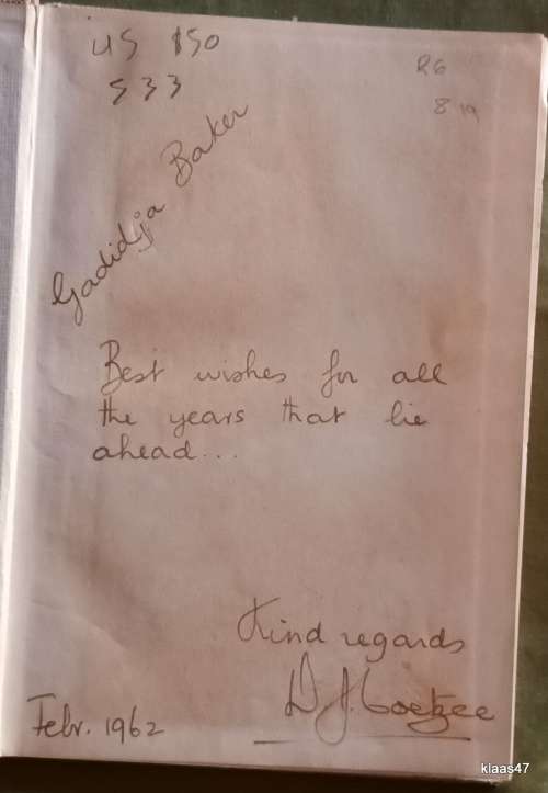 Living with the Dead - D J Coetzee - Hardcover 1954 2nd Edition (Inscribed and signed by Author)
