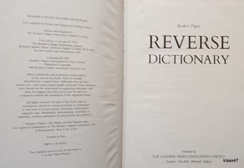 Reader`s Digest Reverse Dictionary - Hardcover