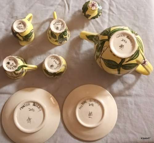 Water Berry Pottery - Miniature Tea Set: Pot, Jug, Bowl and 2 cups and saucers (Dragonflies)