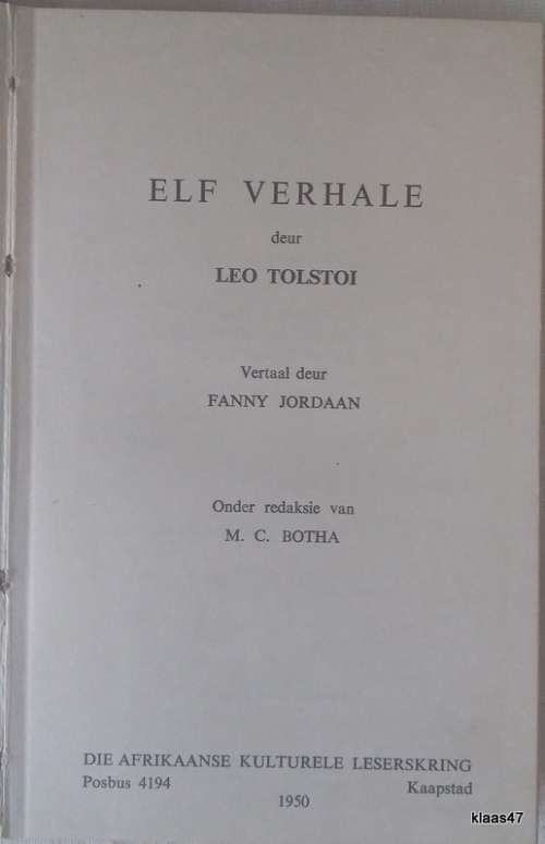 Elf Verhale Deur Leo Tolstoi - Vertaal: Fanny Jordaan - Hardeband 1950