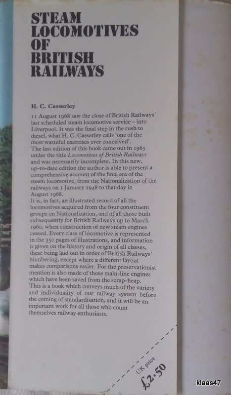 Steam Locomotives of British Railways - H C Casserley - Hardcover 1974 2nd Impression