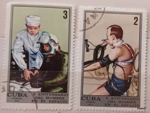 Cuba - 1971 - 10th anni. Space Flight - 2 Cancelled Hinged stamps