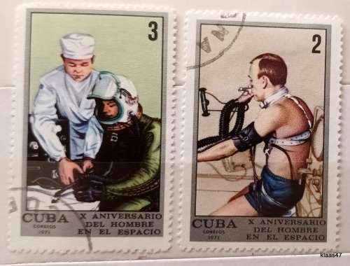 Cuba - 1971 - 10th anni. Space Flight - 2 Cancelled Hinged stamps