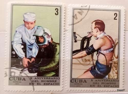 Cuba - 1971 - 10th anni. Space Flight - 2 Cancelled Hinged stamps