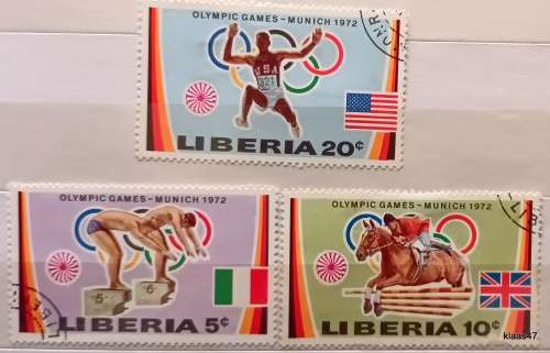 Liberia - 1972 - Munich Olympics - 3 Cancelled Hinged stamps