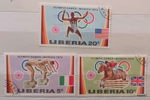 Liberia - 1972 - Munich Olympics - 3 Cancelled Hinged stamps