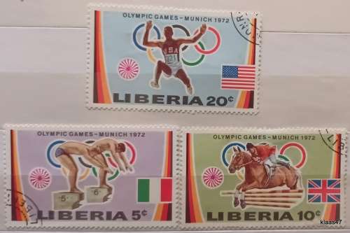 Liberia - 1972 - Munich Olympics - 3 Cancelled Hinged stamps