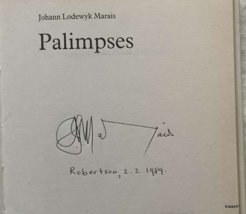 Palimpses - Johann Lodewyk Marais - Hardcover  **Signed copy**