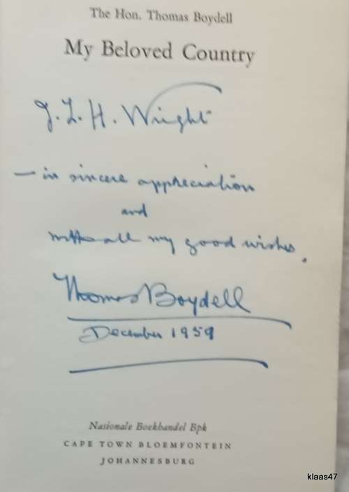 My Beloved Country - Tommy Boydell - H/cover ** Signed copy**  2nd Imp 1959
