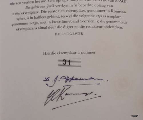 Die Galeie van Jorik - D J Opperman - Hardeband No. 31/250 Geteken