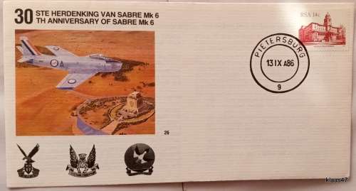 SA Air Force Flight Cover No. 26 - 1986 - 30th Anniv Sabre Mk6 - No 4868 of 6000